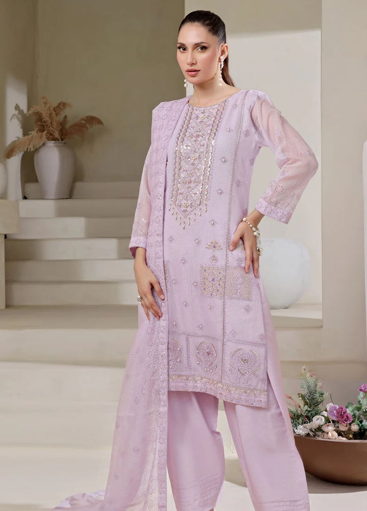 Shamooz Pret Embroidered Cotton Net 3 Piece Suit SE-012 Lavender