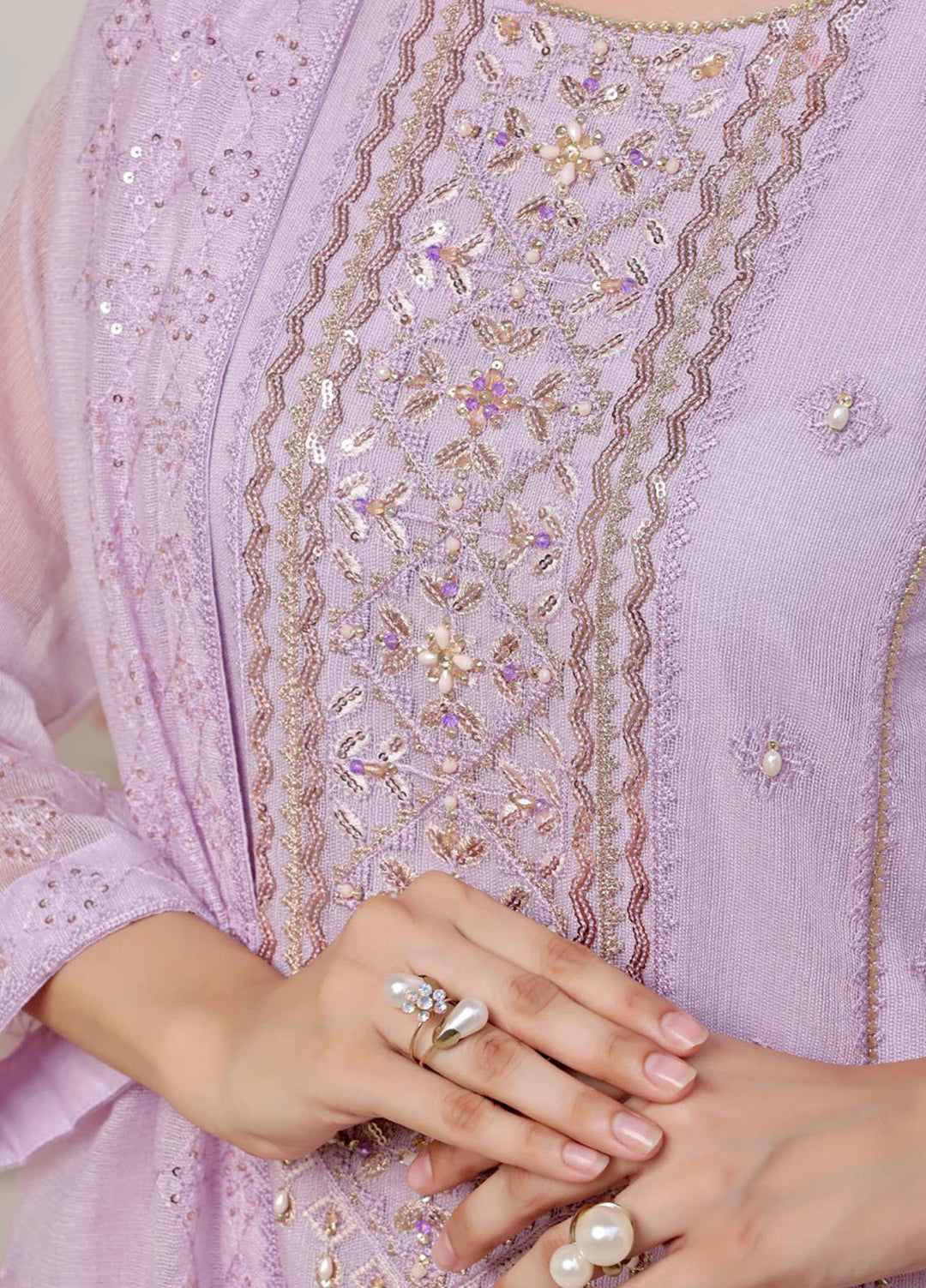 Shamooz Pret Embroidered Cotton Net 3 Piece Suit SE-012 Lavender