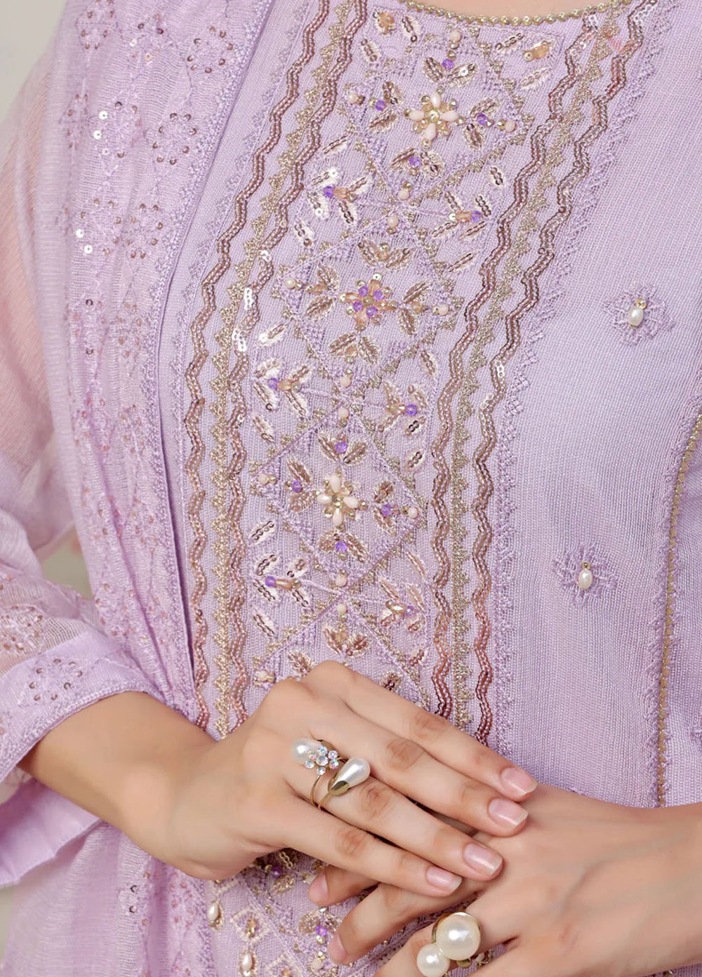 Shamooz Pret Embroidered Cotton Net 3 Piece Suit SE-012 Lavender