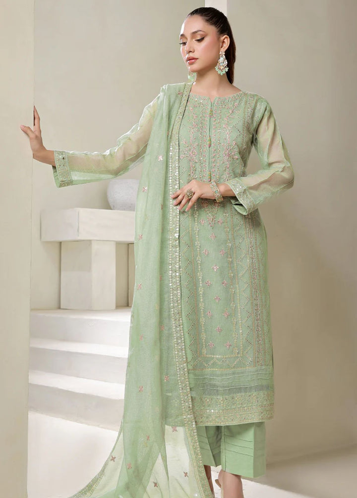 Shamooz Pret Embroidered Cotton Net 3 Piece Suit SE-014 Sea Green