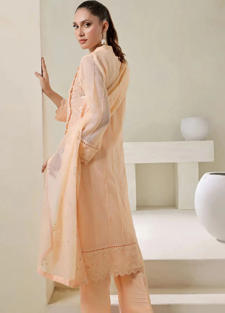 Shamooz Pret Embroidered Cotton Net 3 Piece Suit SE-015 Pastel Peach
