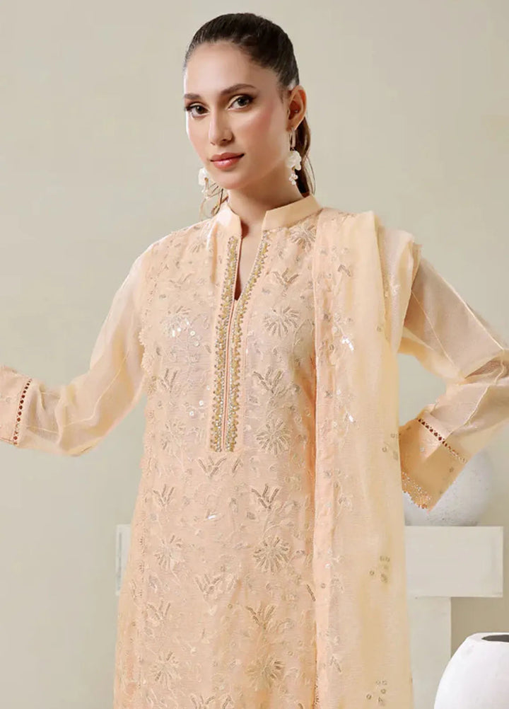 Shamooz Pret Embroidered Cotton Net 3 Piece Suit SE-015 Pastel Peach
