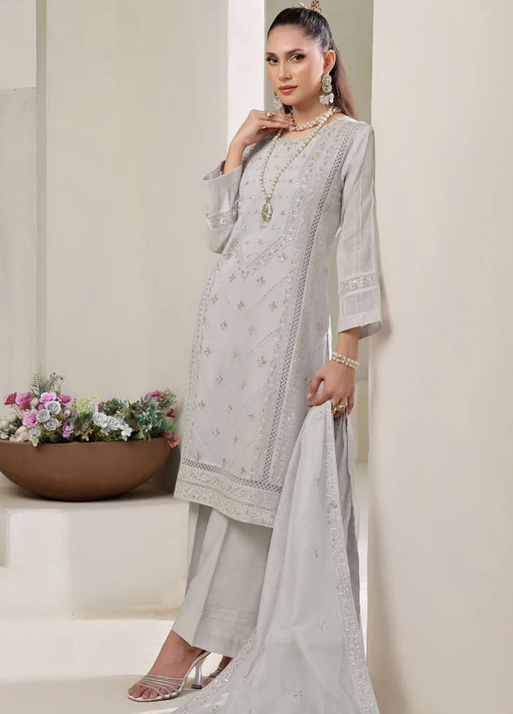 Shamooz Pret Embroidered Cotton Net 3 Piece Suit SE-016 Light Grey