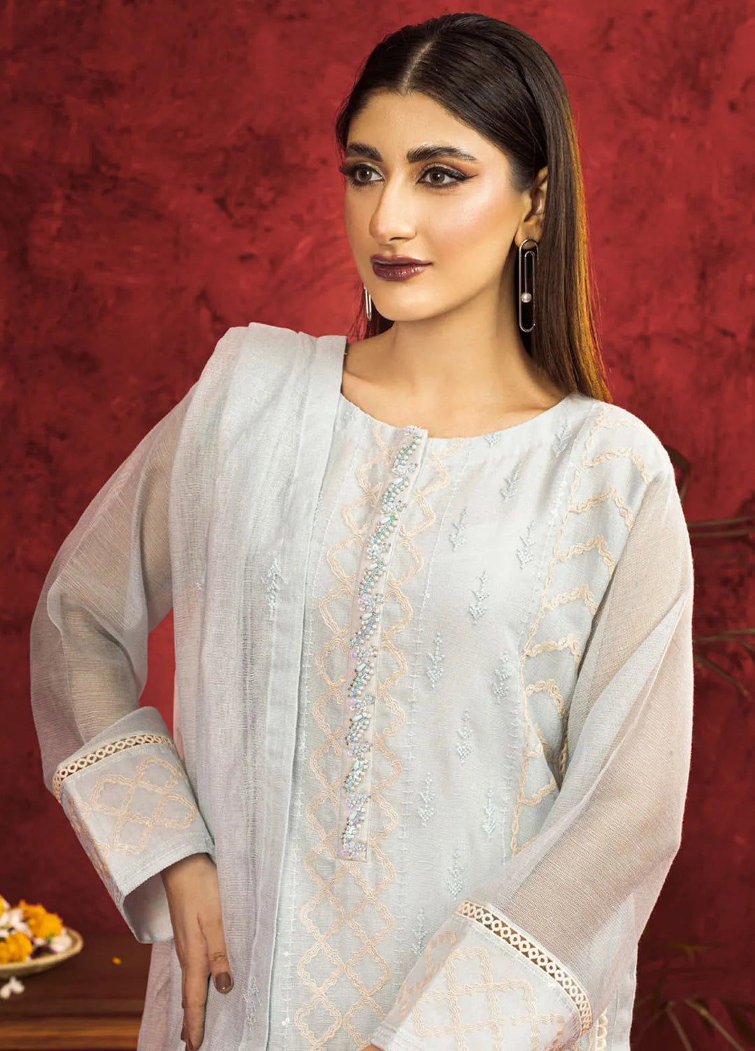 Shamooz Pret Embroidered Khaadi Net 3 Piece Suit SEM-0658