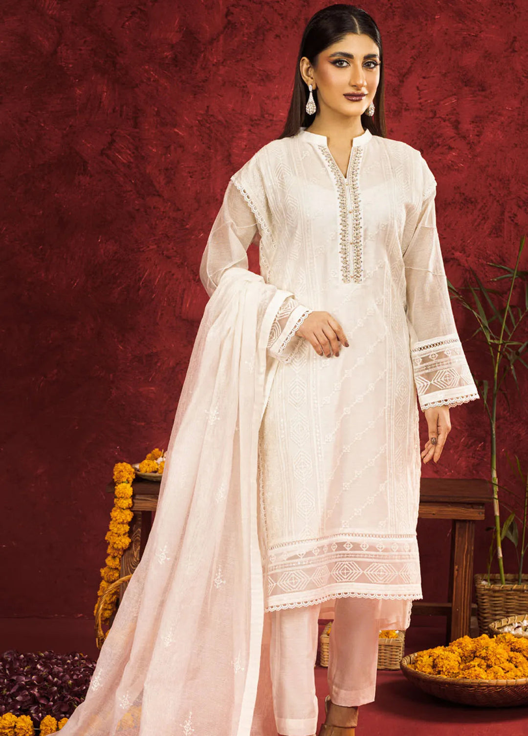 Shamooz Pret Embroidered Khaadi Net 3 Piece Suit SEM-0660