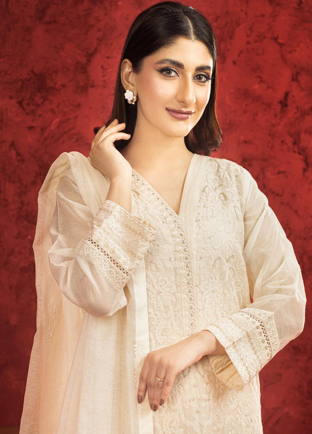 Shamooz Pret Embroidered Khaadi Net 3 Piece Suit SEM-0669