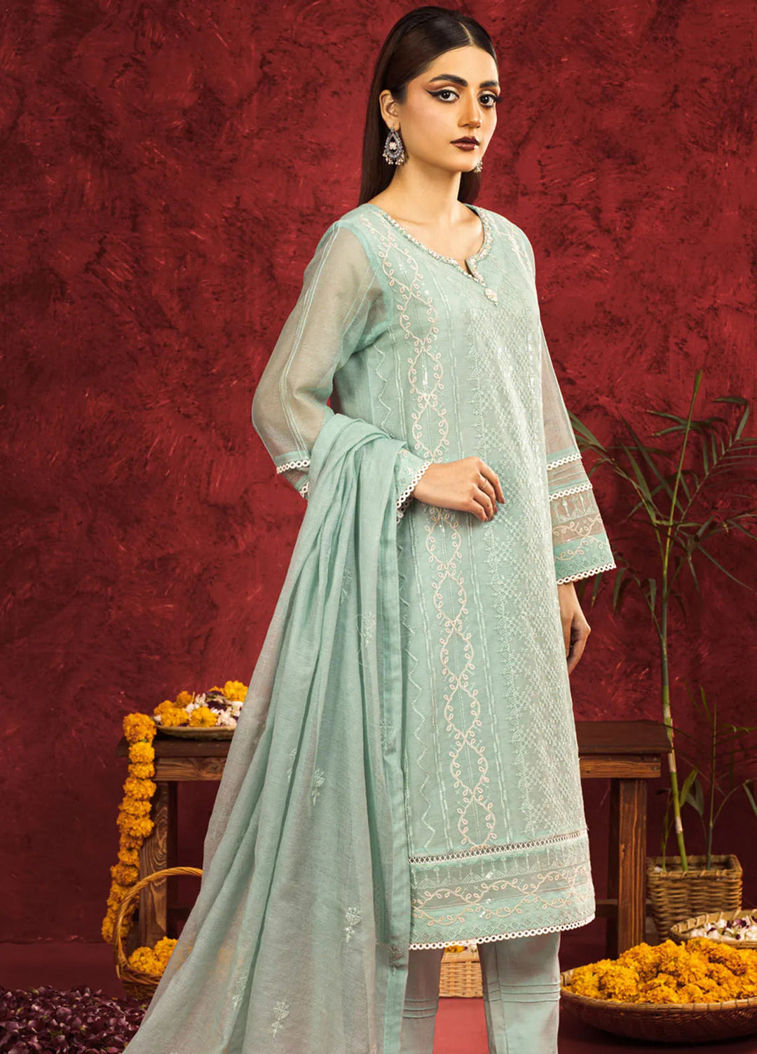 Shamooz Pret Embroidered Khaadi Net 3 Piece Suit SEM-0674