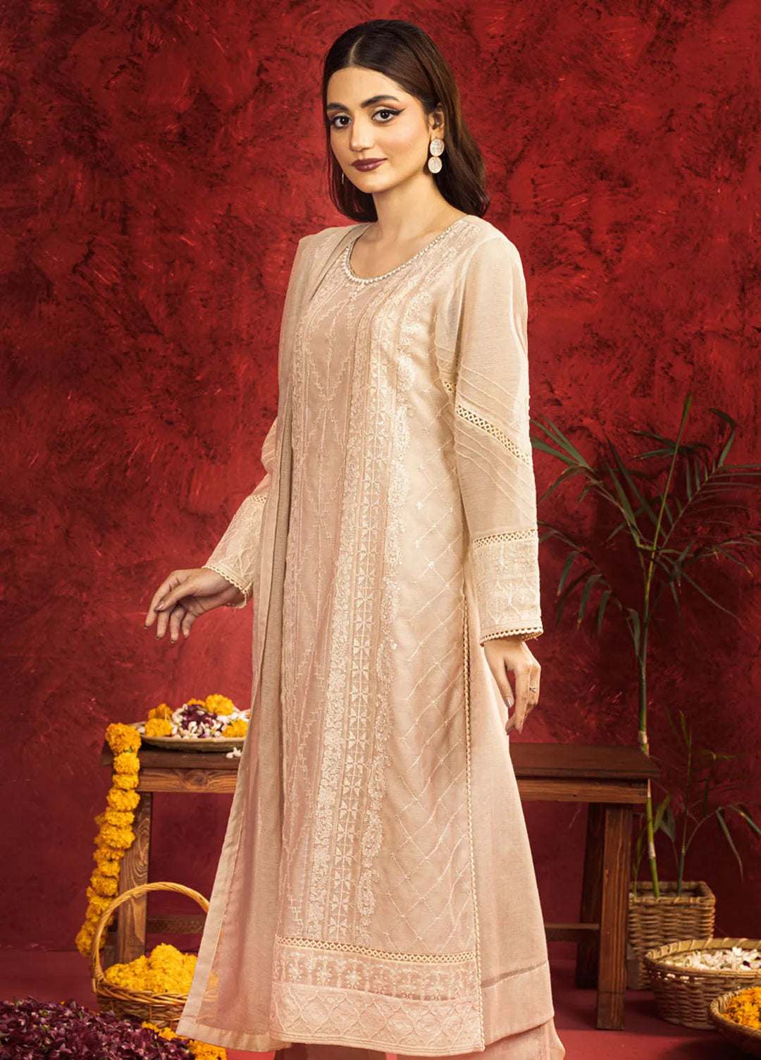 Shamooz Pret Embroidered Khaadi Net 3 Piece Suit SEM-0675