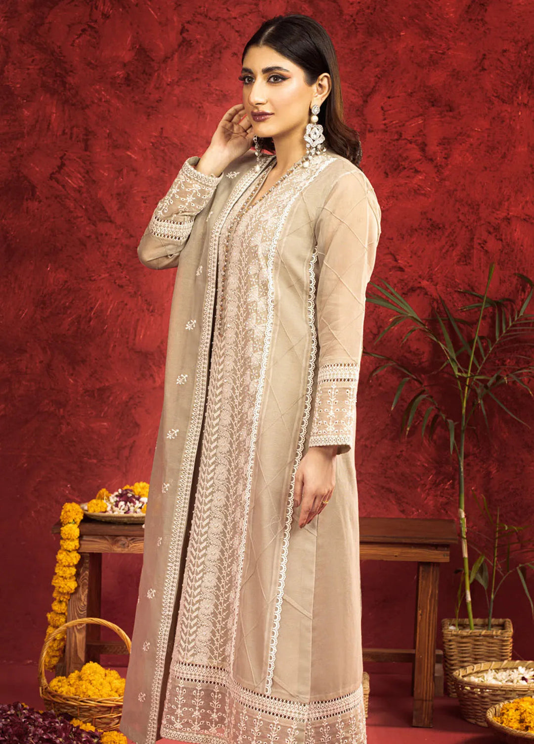 Shamooz Pret Embroidered Khaadi Net 3 Piece Suit SEM-0676