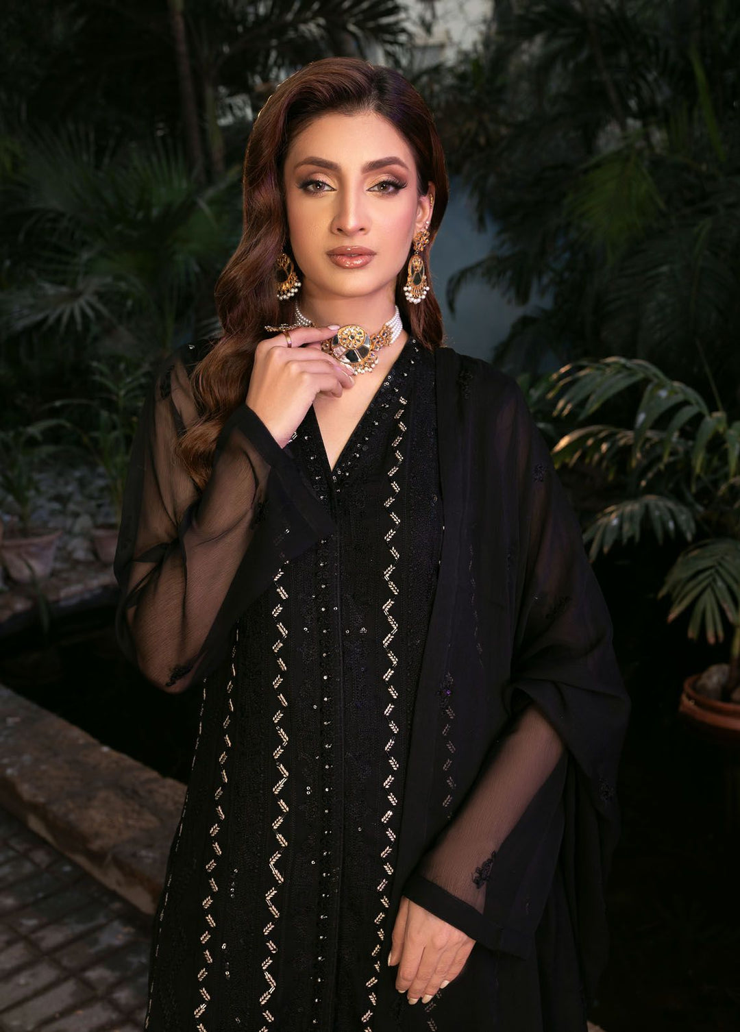 Shamooz Pret Formal Chiffon 3 Piece Suit SEM-0634 Dark Black