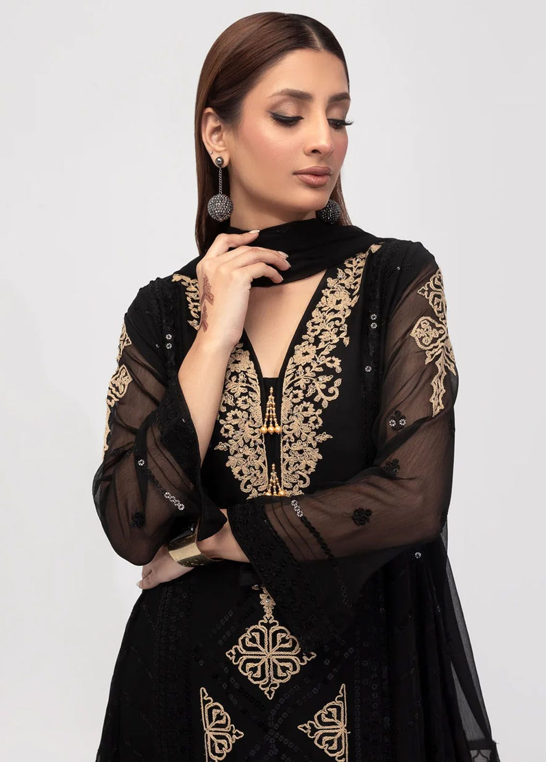 Shamooz Pret Formal Chiffon 3 Piece Suit SEM-627 Crystal Black