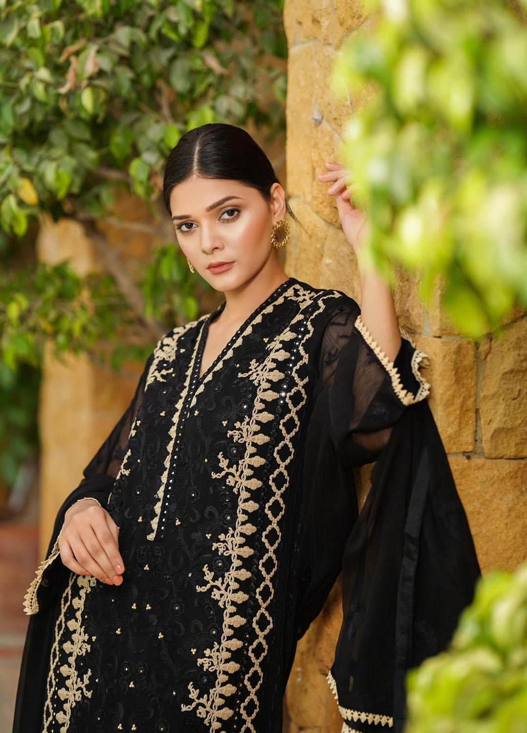 Shamooz Luxury Pret  Chiffon 3 Piece Suit SHM22RW SEM-0303 Chic Black