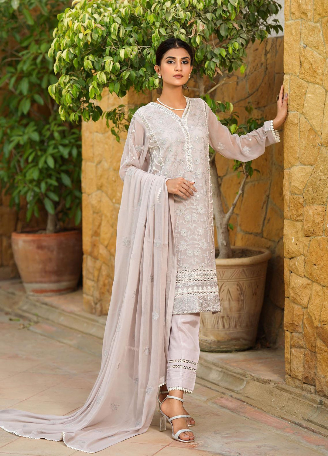 Shamooz Luxury Pret  Chiffon 3 Piece Suit SHM22RW SEM-0304 Elsa Grey