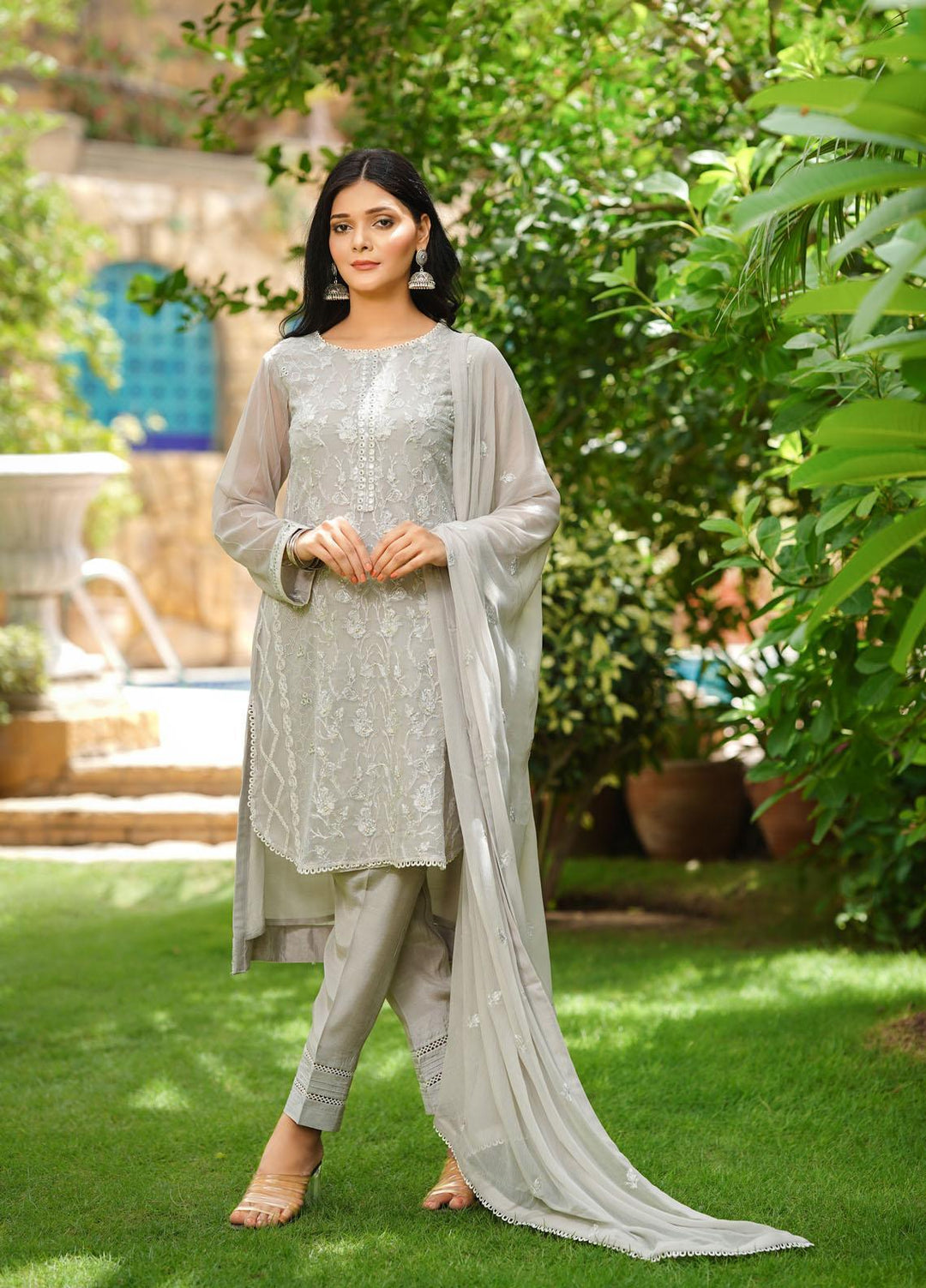 Shamooz Luxury Pret  Chiffon 3 Piece Suit SHM22RW SEM-0312 Mossy Grey