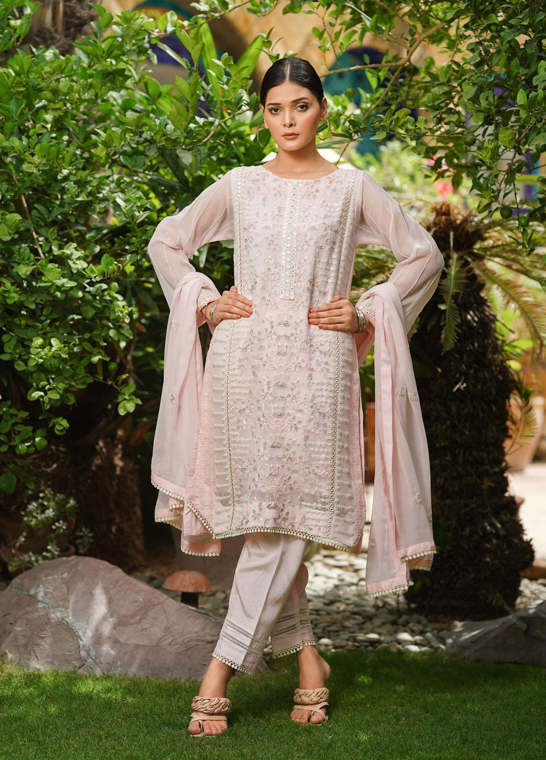 Shamooz Luxury Pret  Chiffon 3 Piece Suit SHM22RW SEM-0311 Moss Rose