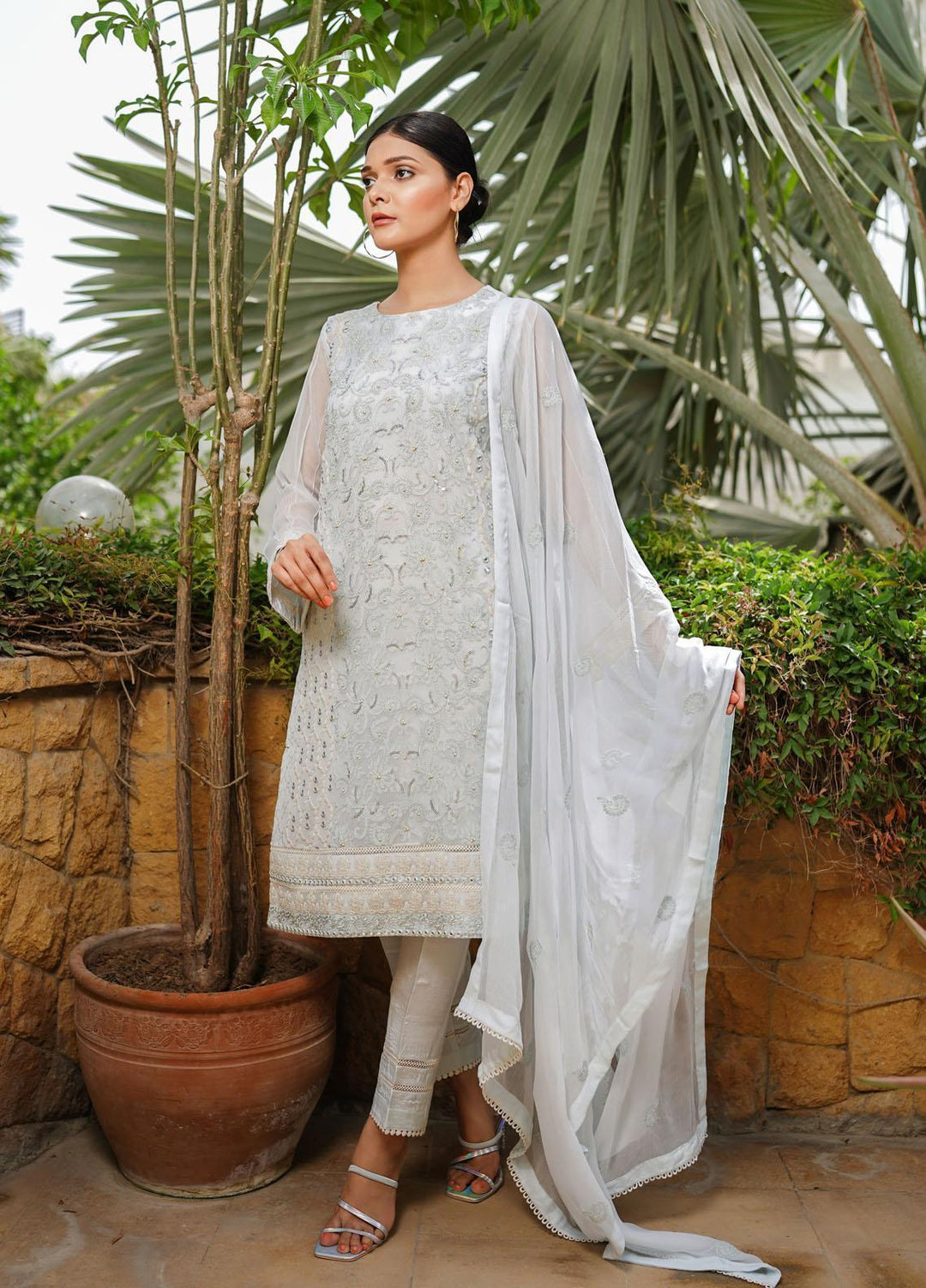 Shamooz Luxury Pret  Cotton Net 3 Piece Suit SHM22RW SEM-0299 Sky Grey