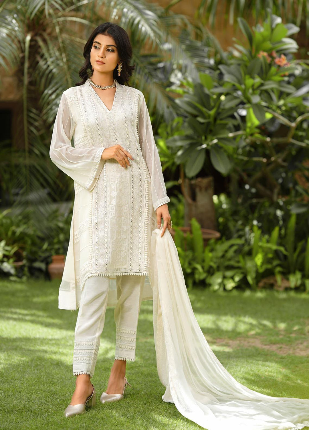 Shamooz Luxury Pret  Chiffon 3 Piece Suit SHM22RW SEM-0305 White Crew