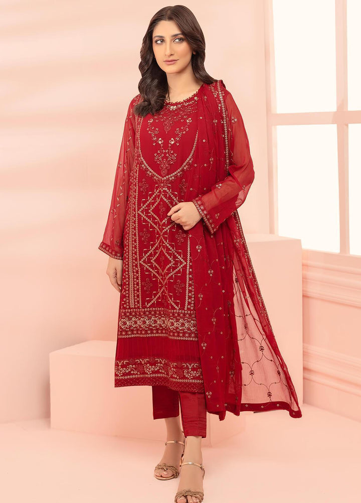 Shamooz Pret Embroidered Chiffon 3 Piece Suit SHM23C Barn Red SEM-0469