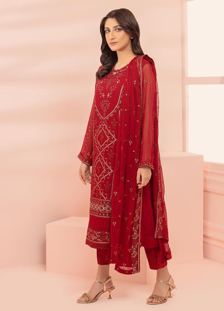 Shamooz Pret Embroidered Chiffon 3 Piece Suit SHM23C Barn Red SEM-0469