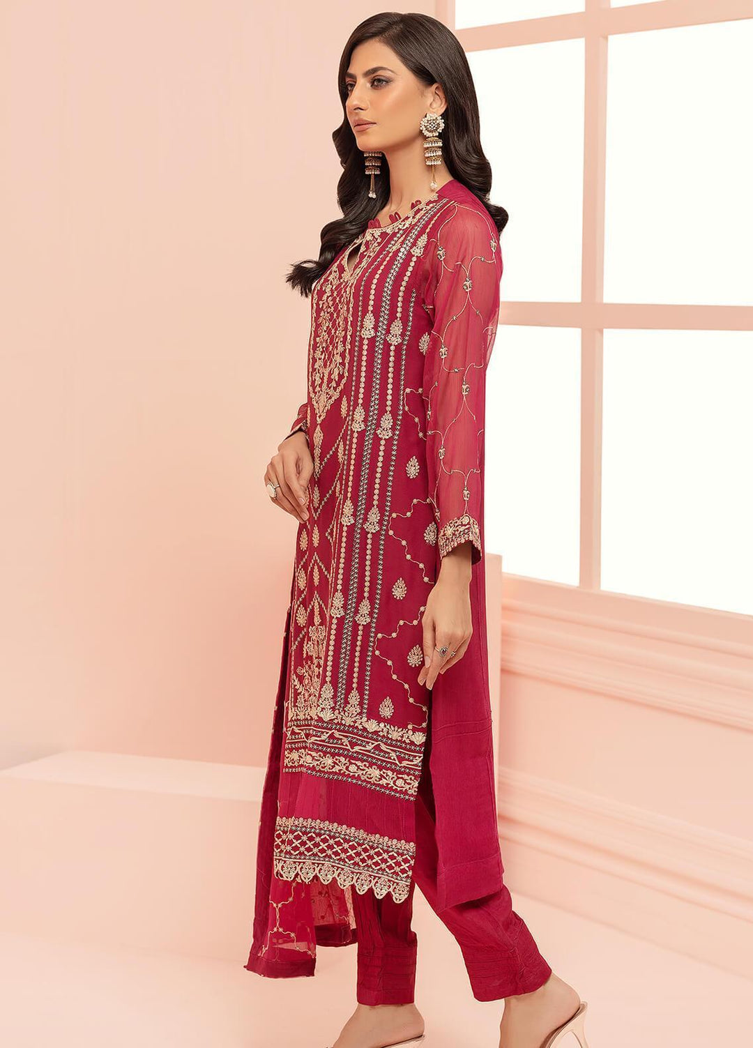 Shamooz Pret Embroidered Chiffon 3 Piece Suit SHM23C Magenta Purple SEM-0470