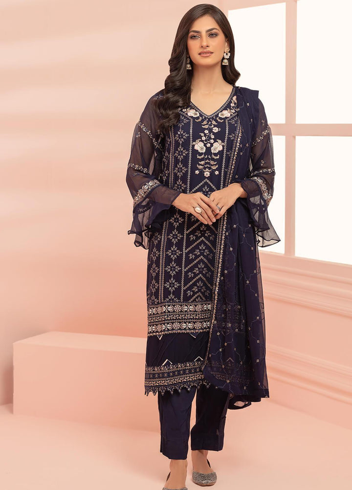 Shamooz Pret Embroidered Chiffon 3 Piece Suit SHM23C Navy Blue SEM-0466