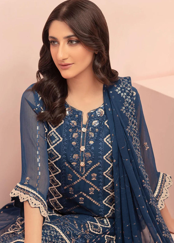 Shamooz Pret Embroidered Chiffon 3 Piece Suit SHM23C Royal Blue SEM-0474