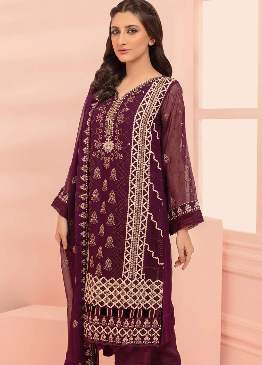 Shamooz Pret Embroidered Chiffon 3 Piece Suit SEM-0484