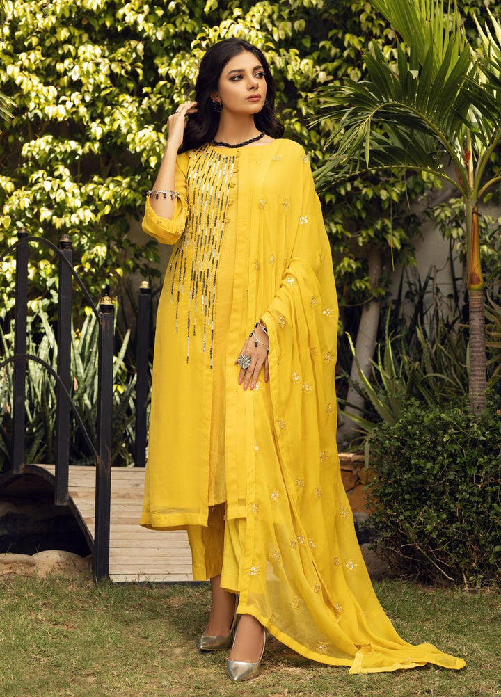 Shamooz Luxury Pret  Chiffon 3 Piece Dress SEM-0409 Yellow