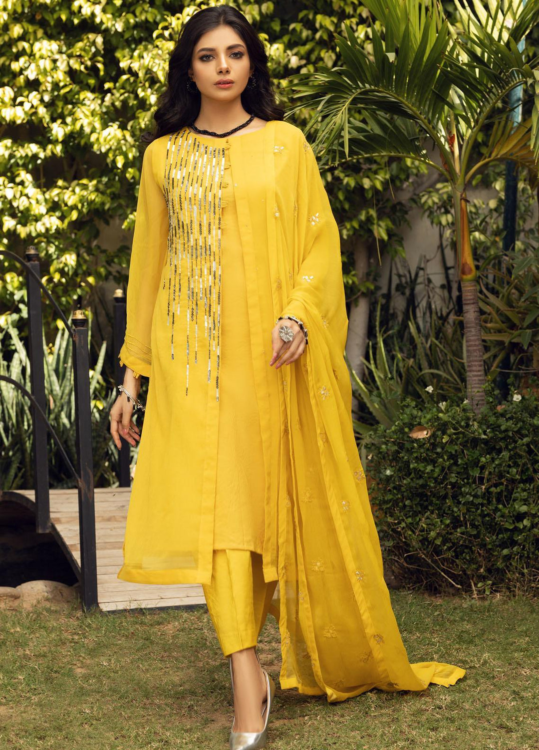 Shamooz Luxury Pret  Chiffon 3 Piece Dress SEM-0409 Yellow