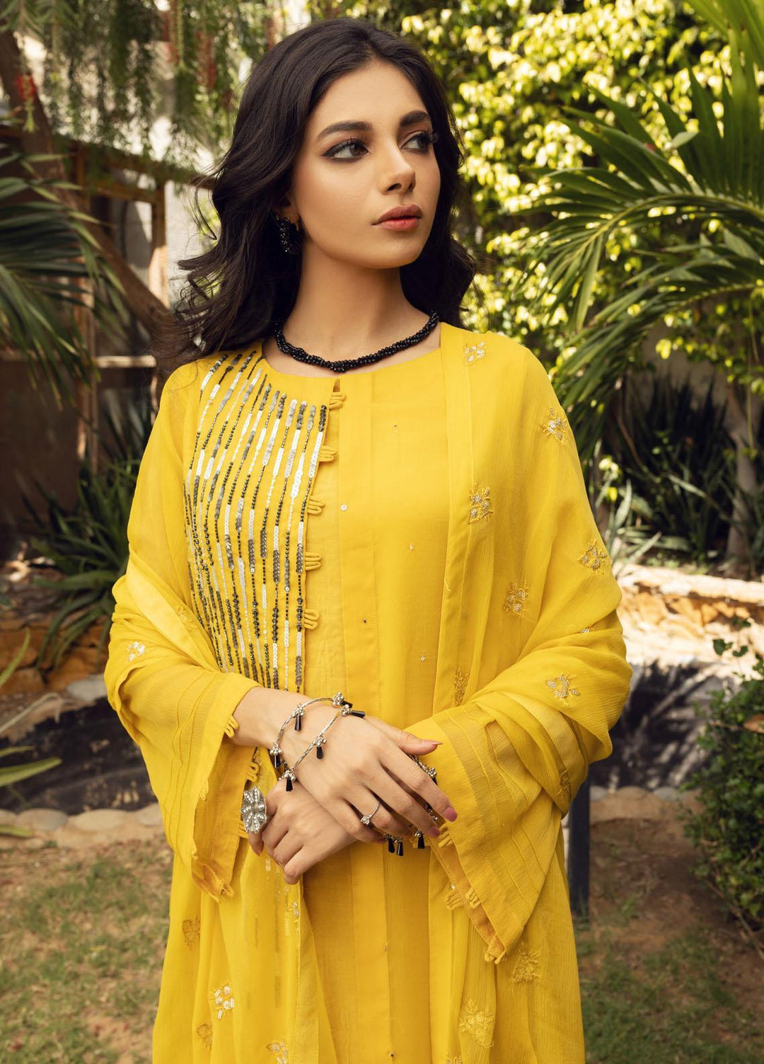 Shamooz Luxury Pret  Chiffon 3 Piece Dress SEM-0409 Yellow
