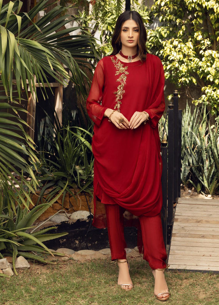 Shamooz Luxury Pret  Chiffon 3 Piece Dress SEM-0406 Red Rose