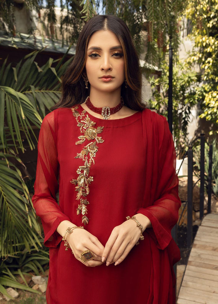 Shamooz Luxury Pret  Chiffon 3 Piece Dress SEM-0406 Red Rose