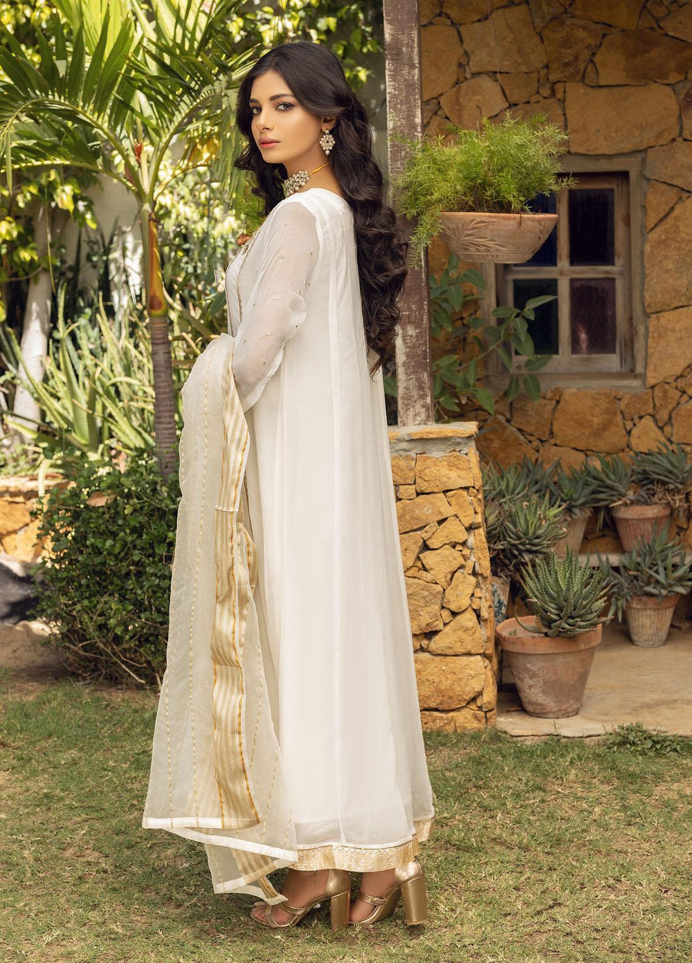 Shamooz Luxury Pret  Chiffon 3 Piece Dress SEM-0408 Daisy White