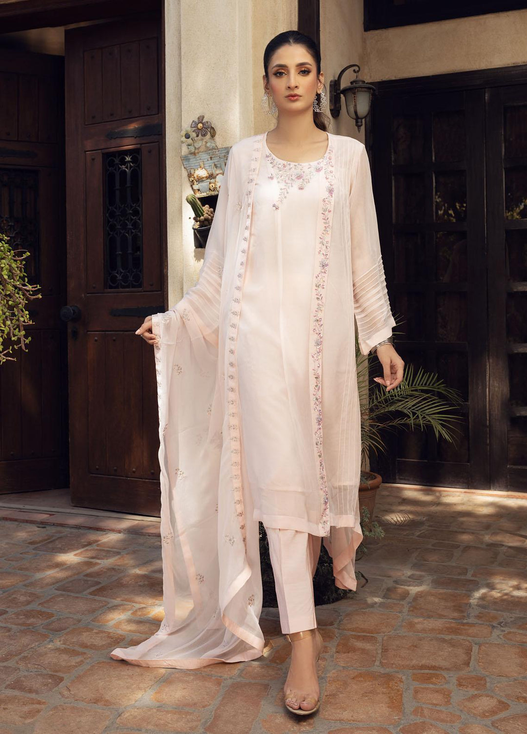 Shamooz Luxury Pret  Chiffon 3 Piece Dress SEM-0407 Blush Pink