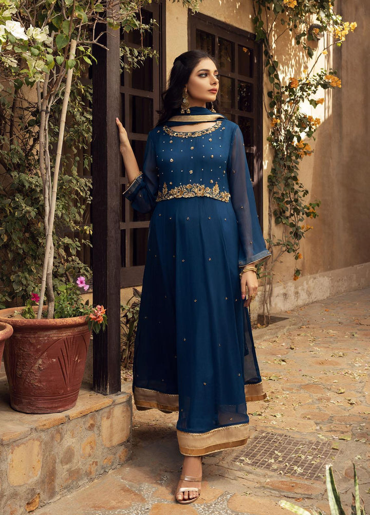 Shamooz Luxury Pret  Chiffon 3 Piece Dress SEM-0416 French Blue