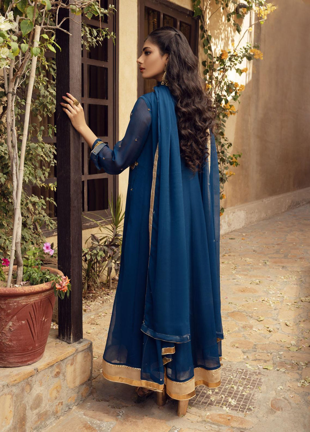 Shamooz Luxury Pret  Chiffon 3 Piece Dress SEM-0416 French Blue