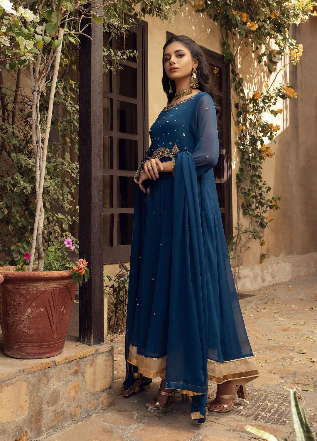 Shamooz Luxury Pret  Chiffon 3 Piece Dress SEM-0416 French Blue