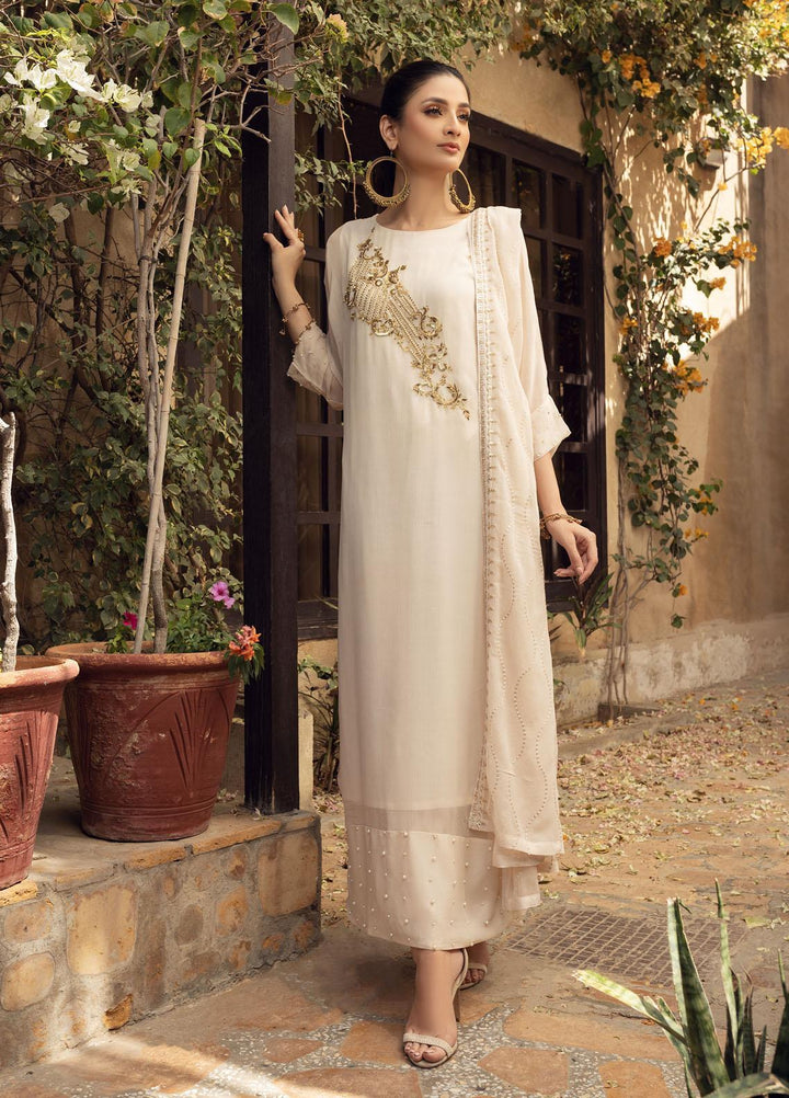 Shamooz Luxury Pret  Chiffon 3 Piece Dress SEM-0404 Light Beige