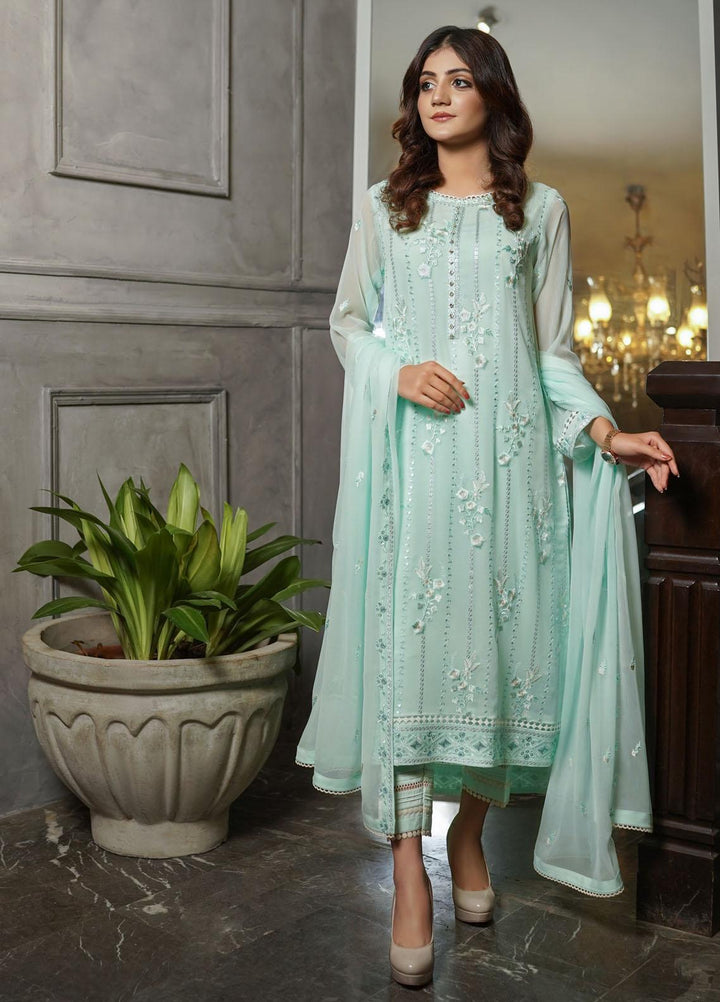 Shamooz Embroidered Chiffon Suits Unstitched 2 Piece SHM22UN Soft Green SU-002 - Luxury Festive Collection