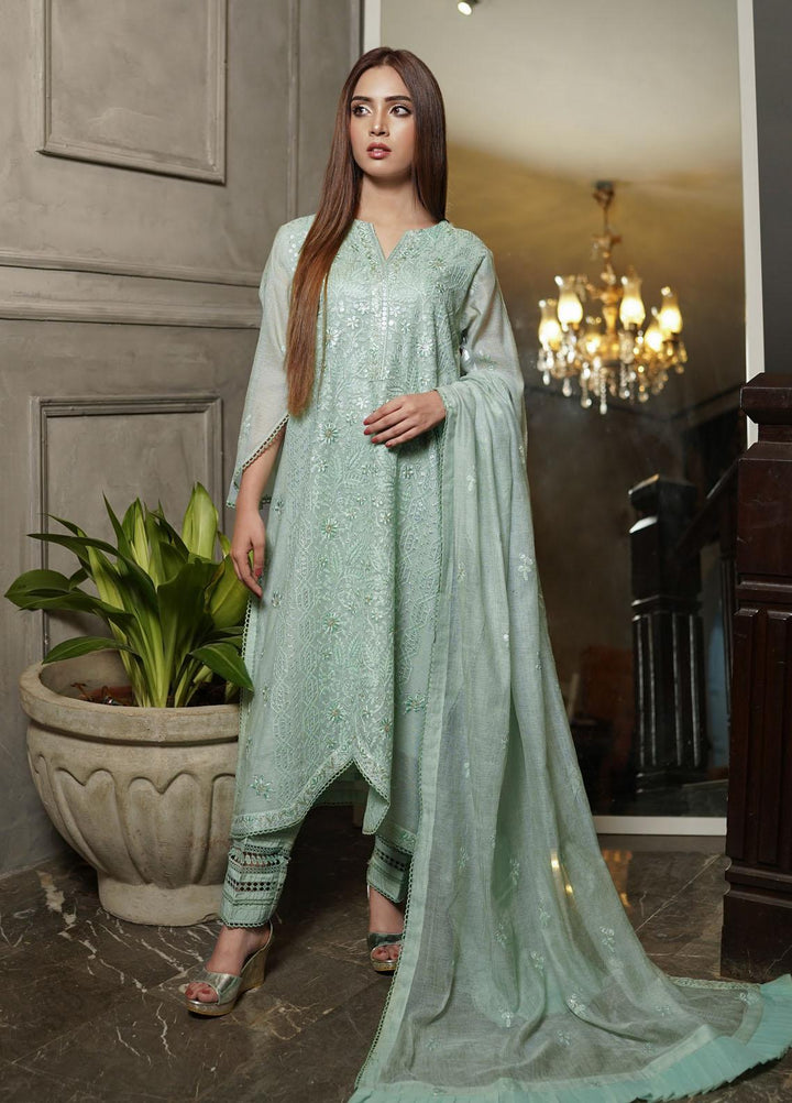 Shamooz Embroidered Khaadi Net Suits Unstitched 2 Piece SHM22UN Mist Green SU-022 - Luxury Festive Collection