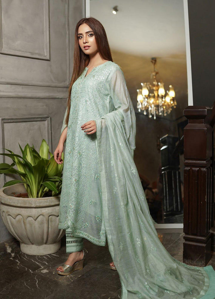 Shamooz Embroidered Khaadi Net Suits Unstitched 2 Piece SHM22UN Mist Green SU-022 - Luxury Festive Collection