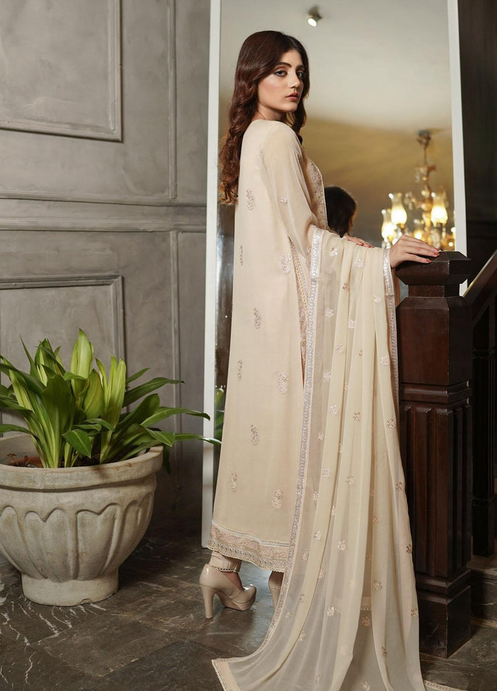 Shamooz Embroidered Chiffon Suits Unstitched 2 Piece SHM22UN Light Beige SU-003 - Luxury Festive Collection