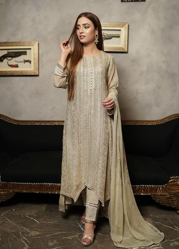 Shamooz Embroidered Chiffon Suits Unstitched 2 Piece SHM22UN Khaki SU-004 - Luxury Festive Collection