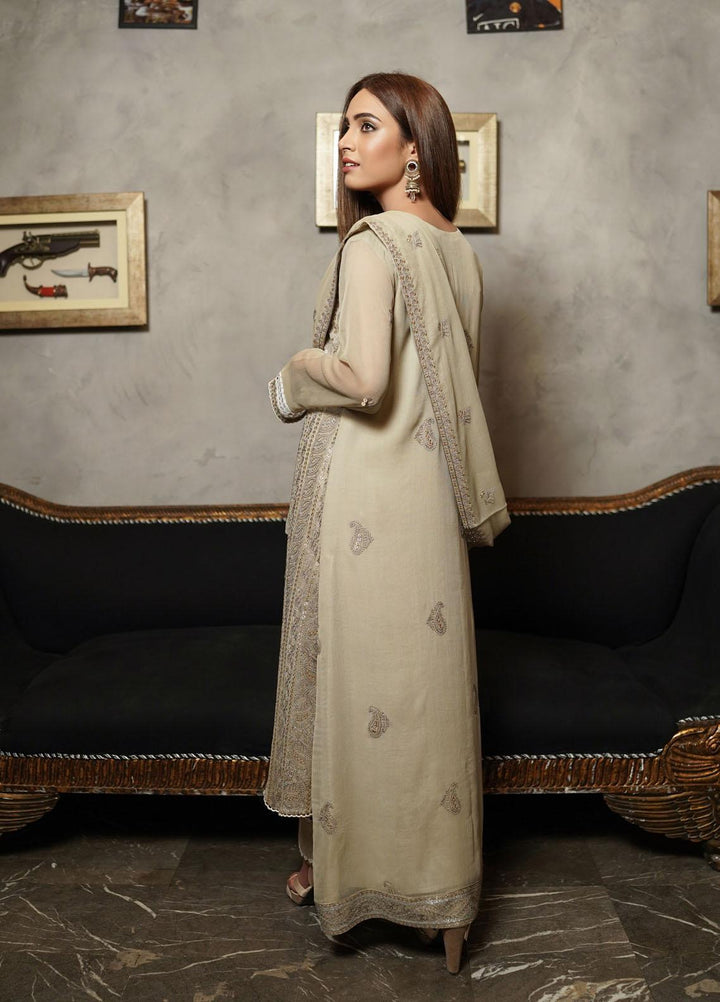 Shamooz Embroidered Chiffon Suits Unstitched 2 Piece SHM22UN Khaki SU-004 - Luxury Festive Collection