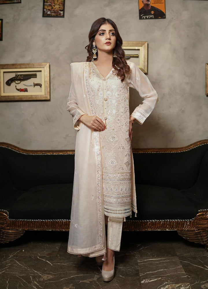 Shamooz Embroidered Silk Net Suits Unstitched 2 Piece SHM22UN Light Peach SU-025 - Luxury Festive Collection