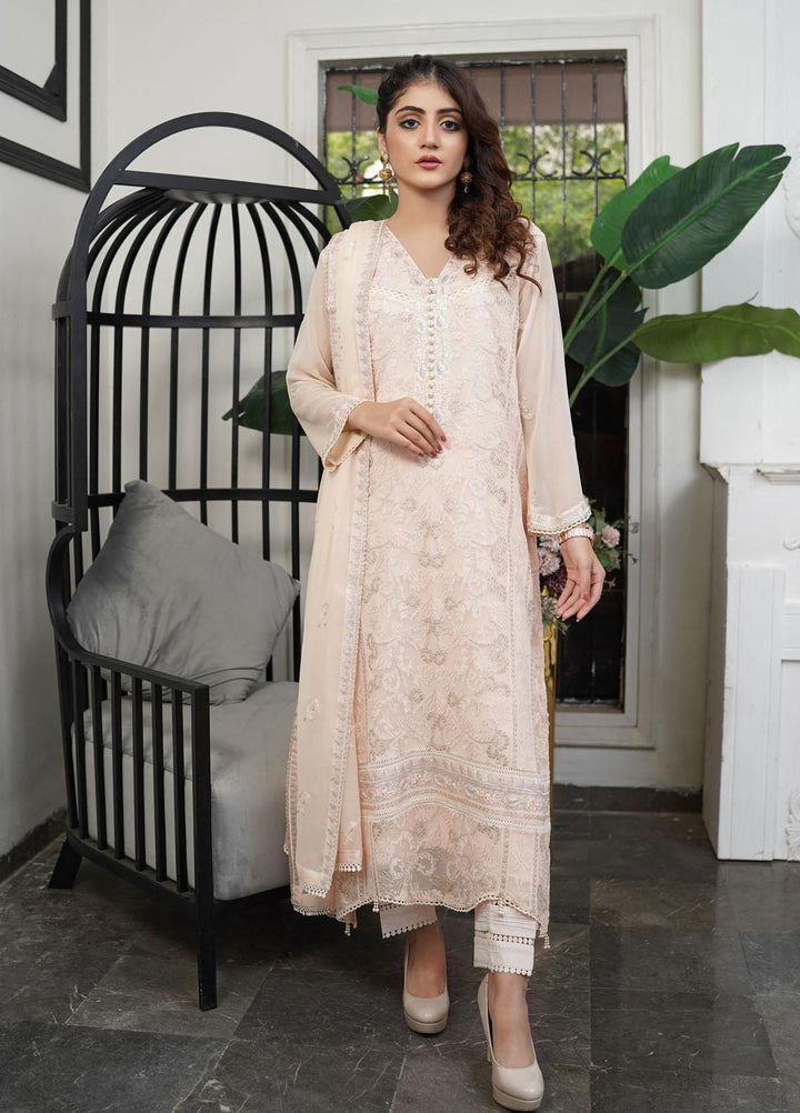 Shamooz Embroidered Chiffon Suits Unstitched 2 Piece SHM22UN Soft Peach SU-011 - Luxury Festive Collection