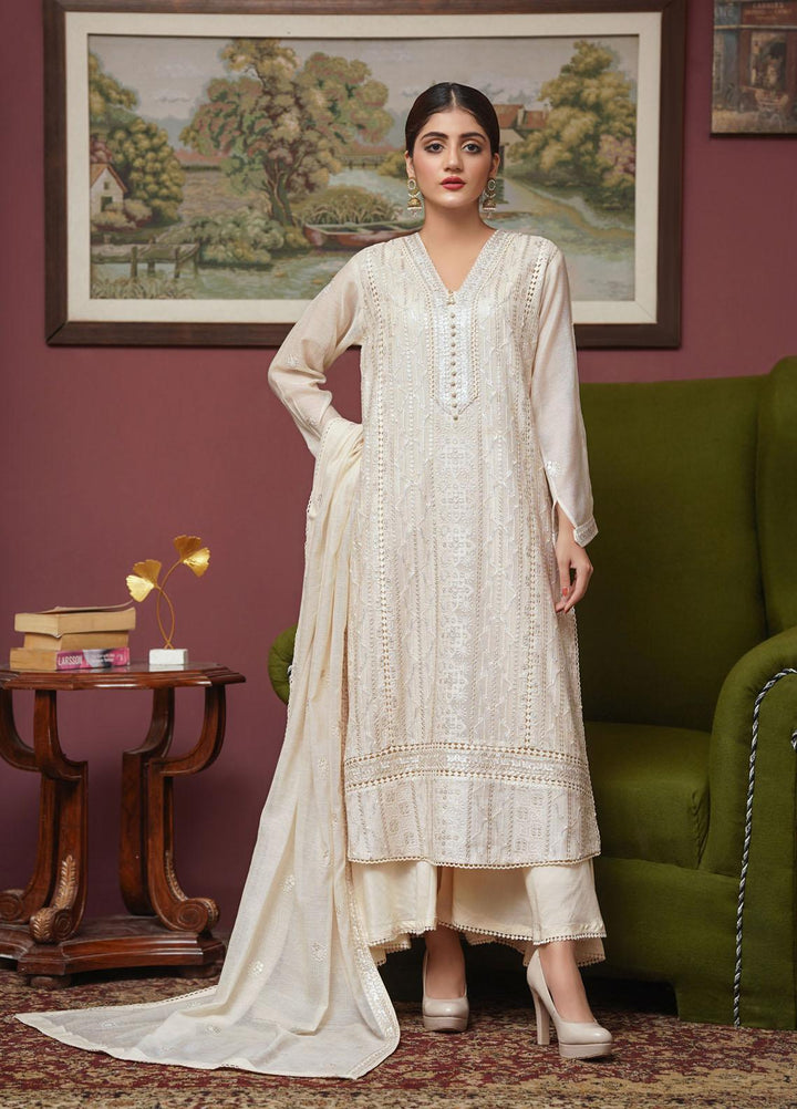 Shamooz Embroidered Khaadi Net Suits Unstitched 2 Piece SHM22UN Ivory SU-016 - Luxury Festive Collection