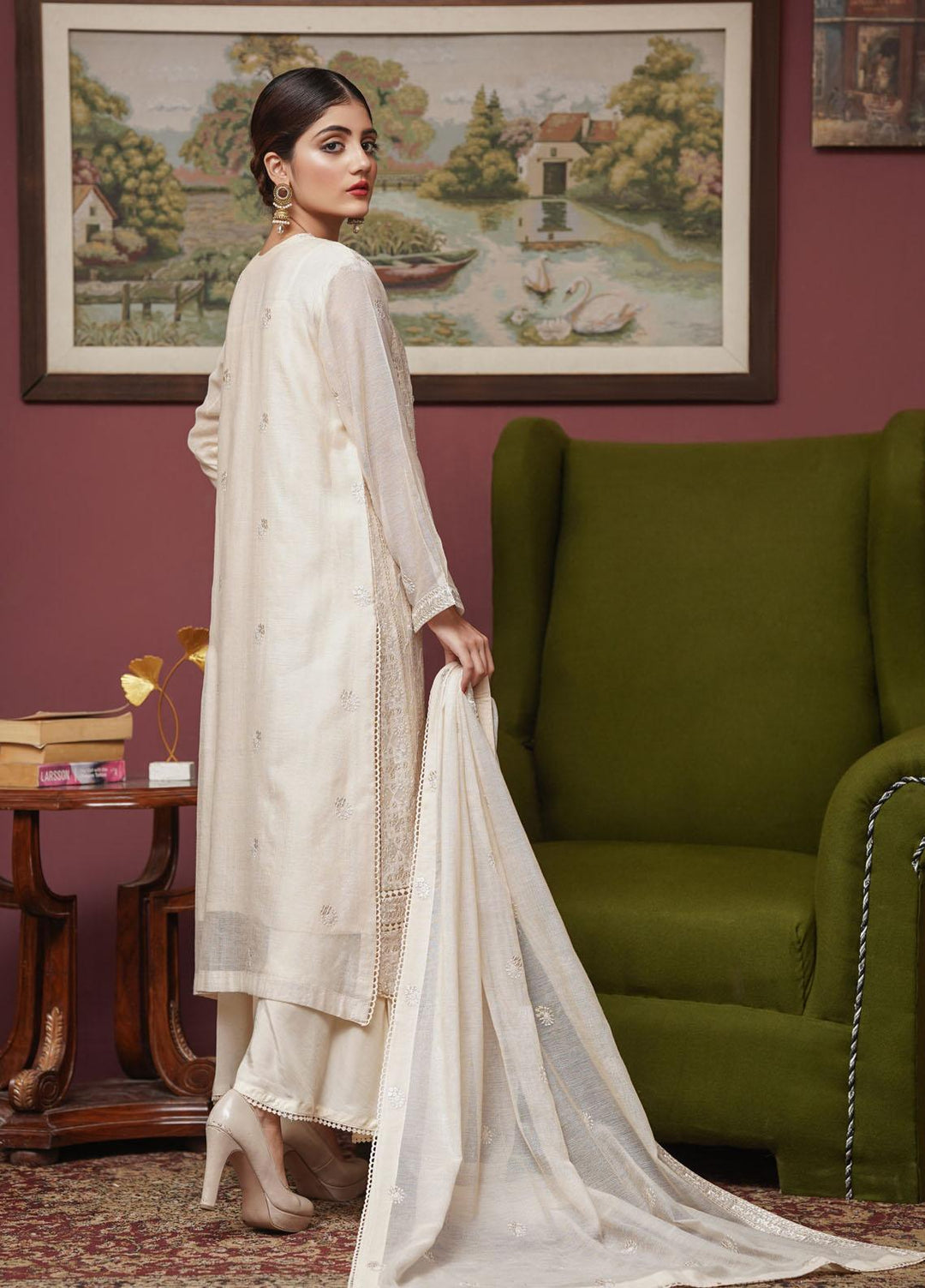 Shamooz Embroidered Khaadi Net Suits Unstitched 2 Piece SHM22UN Ivory SU-016 - Luxury Festive Collection