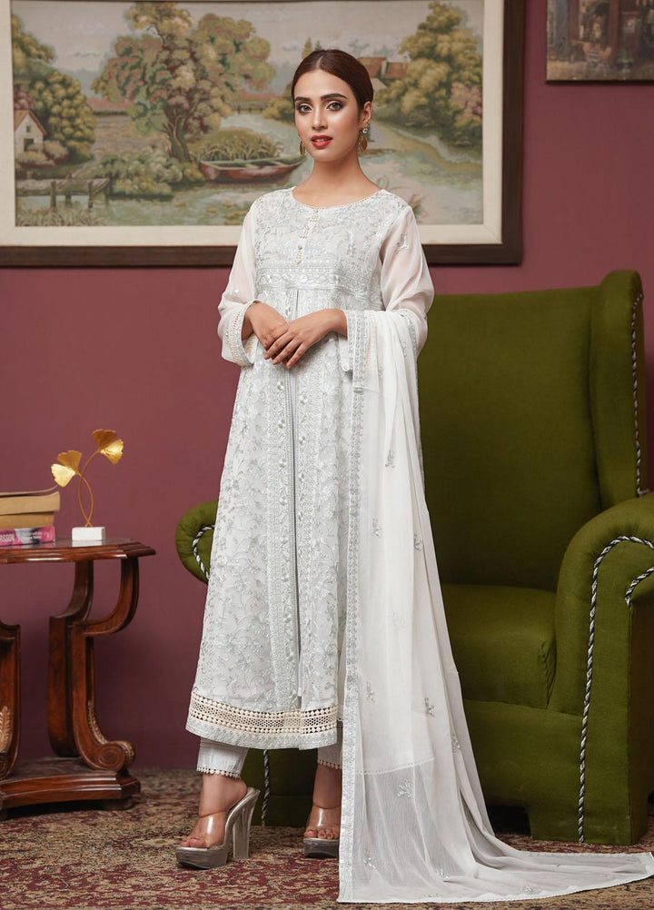 Shamooz Embroidered Chiffon Suits Unstitched 2 Piece SHM22UN Light Grey SU-007 - Luxury Festive Collection