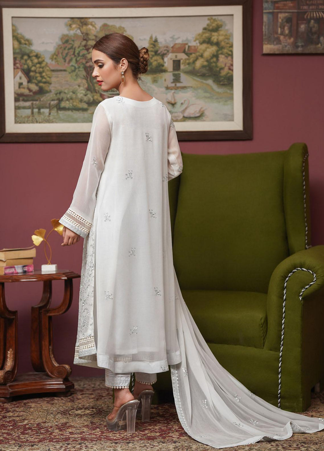 Shamooz Embroidered Chiffon Suits Unstitched 2 Piece SHM22UN Light Grey SU-007 - Luxury Festive Collection